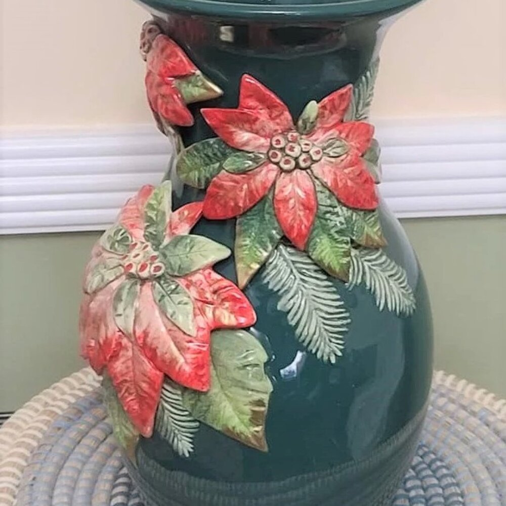 Fitz and Floyd Poinsettia Vase with original box, Christmas vase